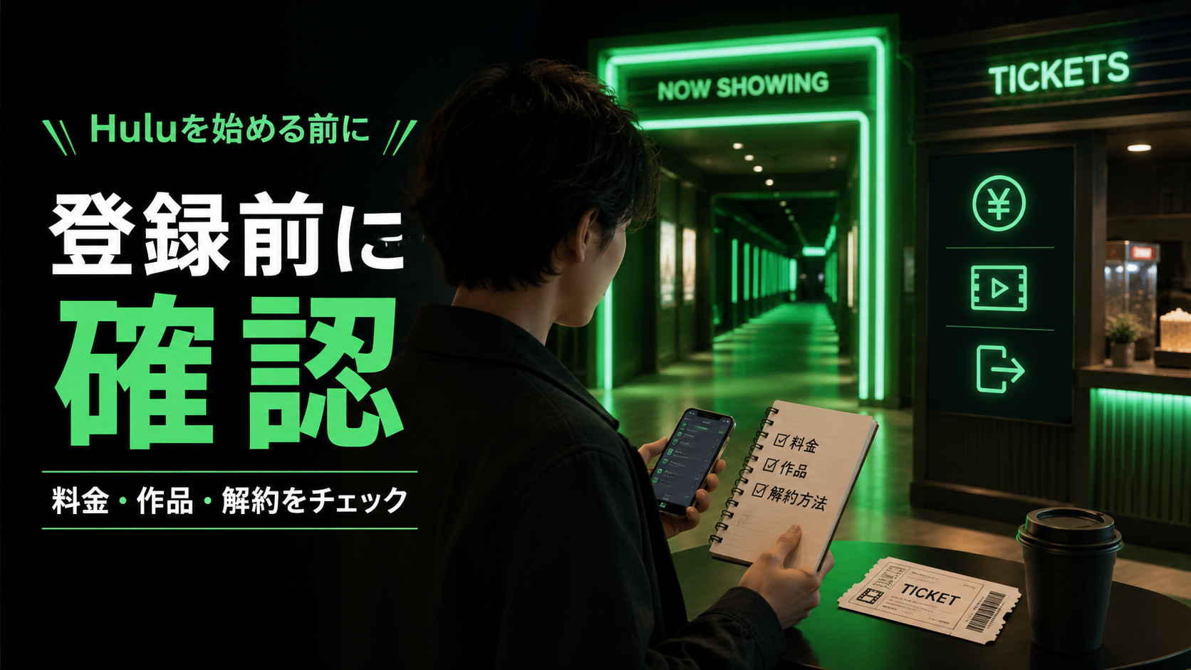 Huluを登録前に料金や見たい作品や解約方法を確認する人のイメージ
