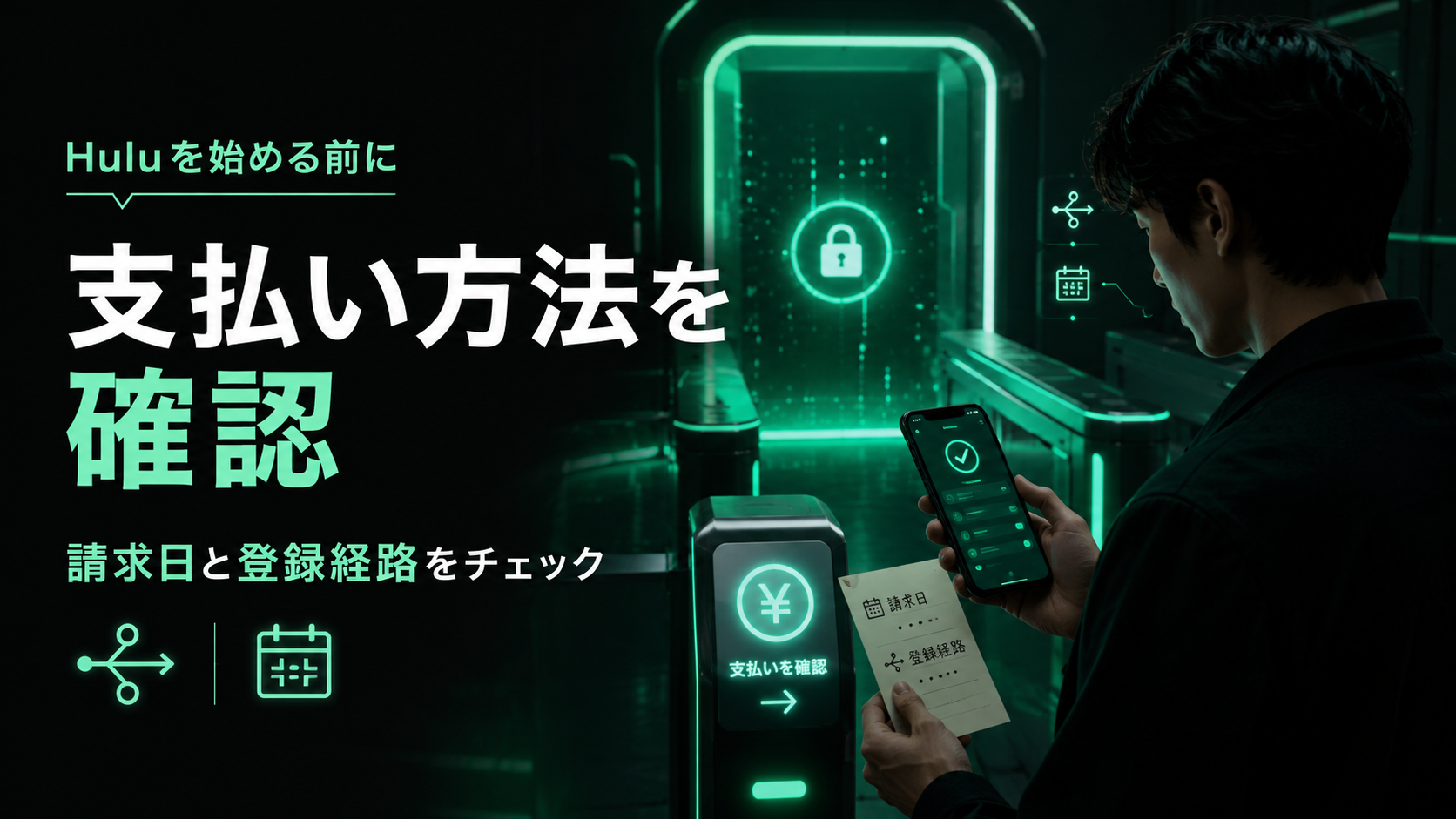 Huluの支払い方法や請求日や登録経路を確認する人のイメージ