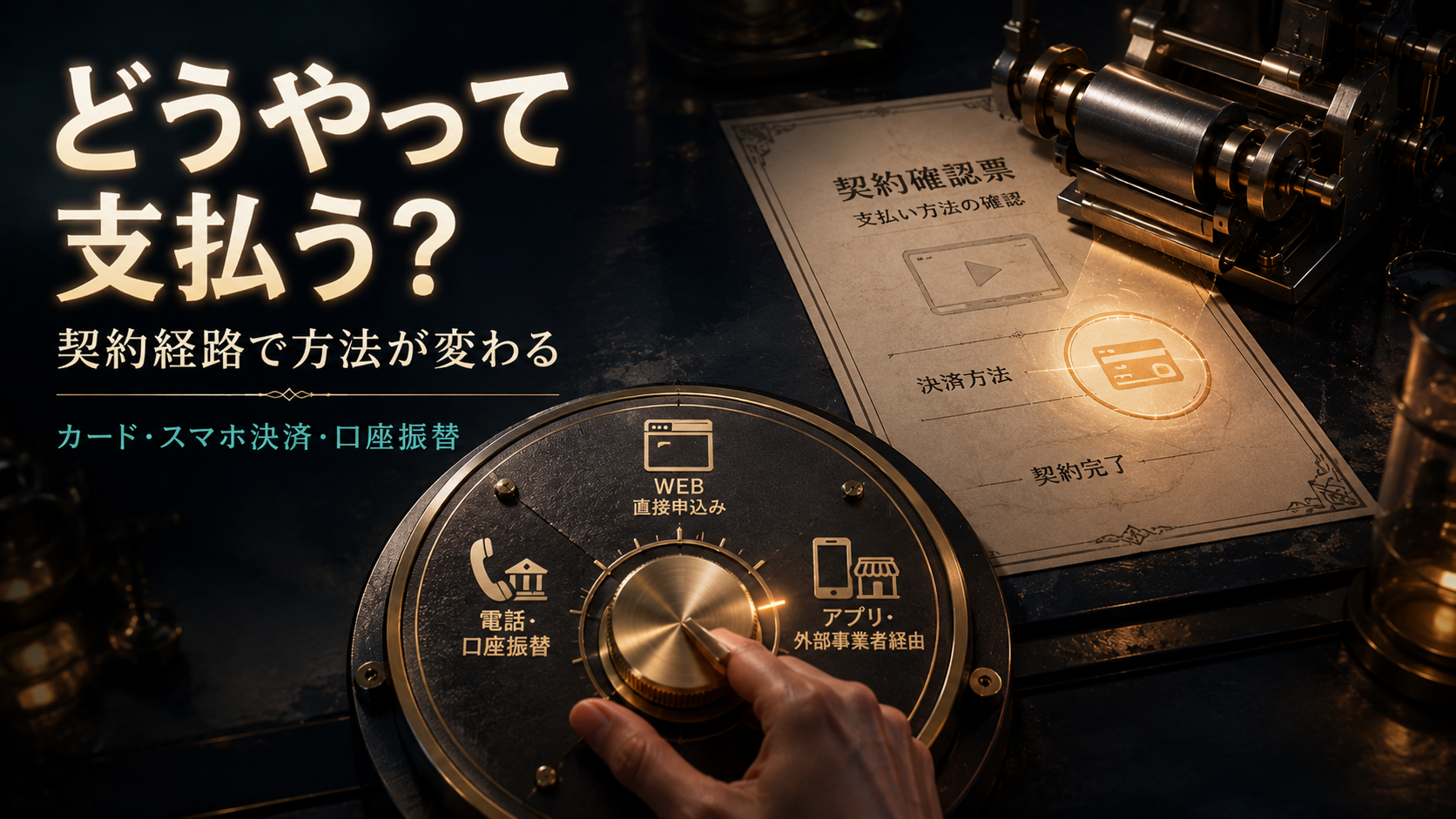 WOWOWの契約経路ごとにカード・スマホ決済・口座振替を選ぶイメージ
