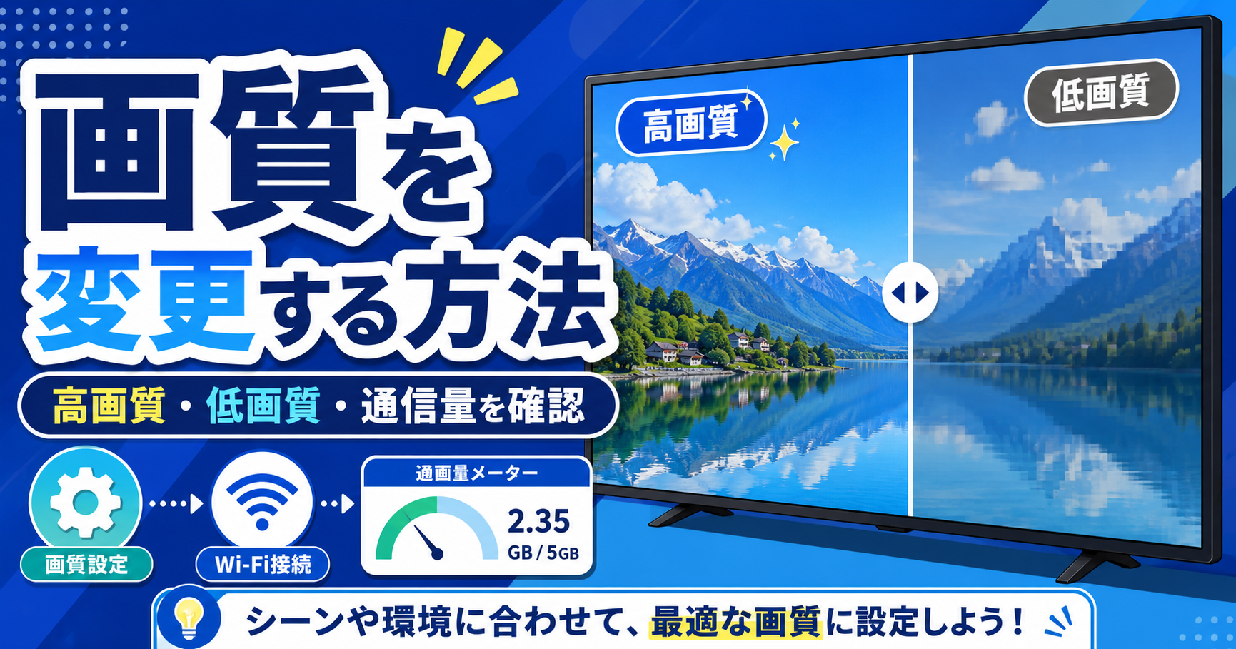 動画配信サービスの画質を変更して高画質と低画質を比較するアイキャッチ画像