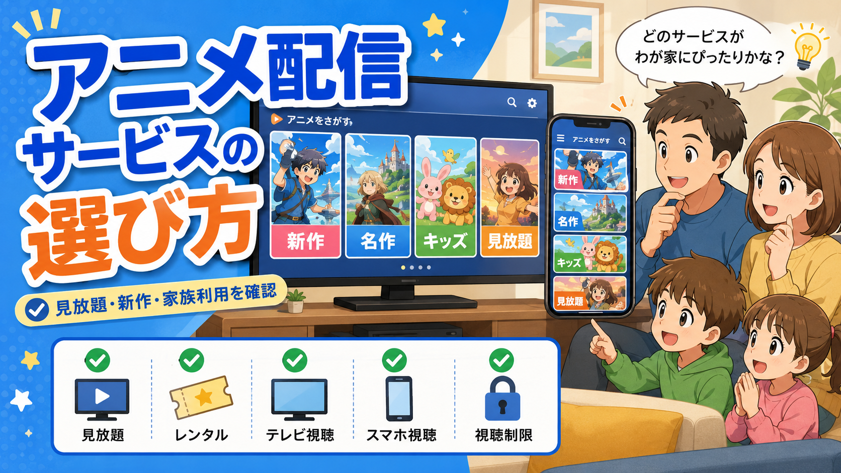 アニメ配信サービスの選び方をスマホとテレビで確認するイメージ