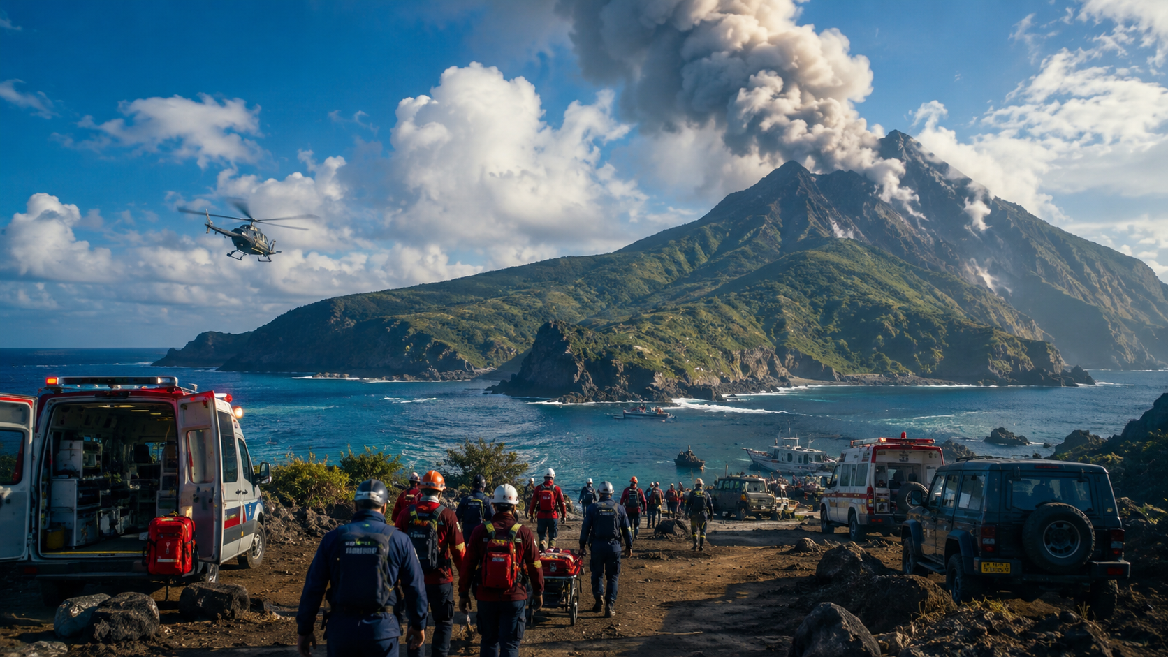火山島での大規模救助をイメージしながらPrime Videoで見る作品を選ぶ場面